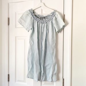 Anthropologie Michael Stars Dusty Light Blue Gathered Ruffle Neck Dress M